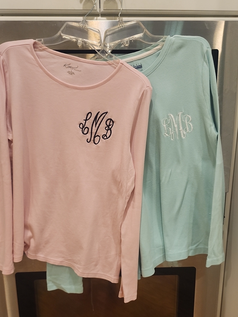 Kim Rogers Long Sleeve Tee - Light Pink & Light Aqua Monogrammed LMB